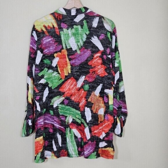 Ali Miles Tunic Womens XL Multicolor Floral LS Roll Up Tab Boho Crinkle Buttons - Picture 16 of 16